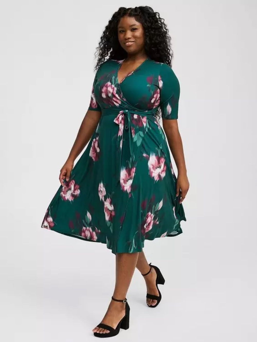 Torrid Surplice Wrap Midi Dress. Floral Print Size 1 - Picture 9 of 12